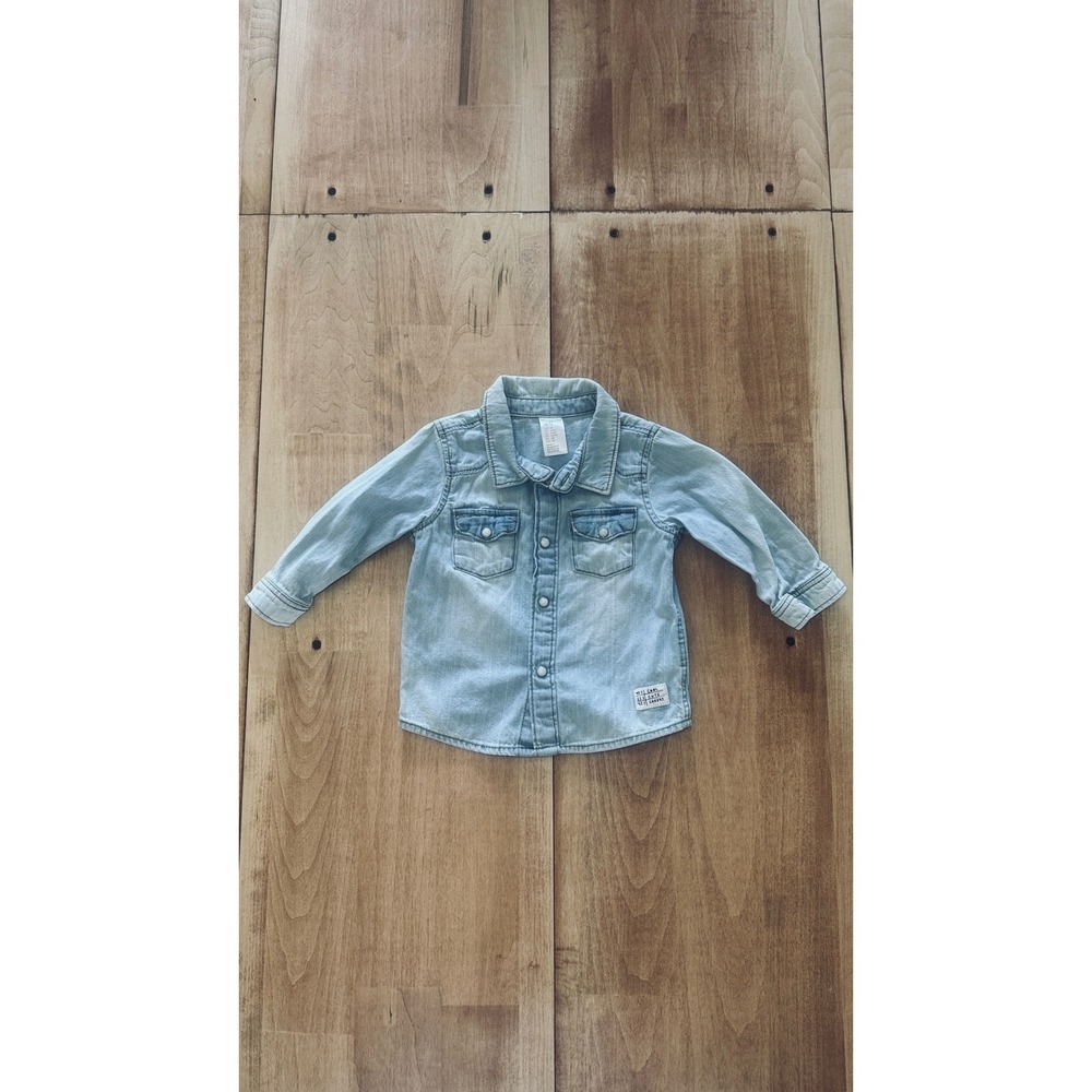 100% Cotton H&M Baby Denim Shirt Long Sleeve‎ Light Wash Button Up Size 4-6M